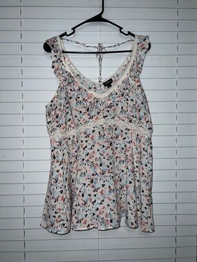 Torrid Cream Floral Lace-Trim Sleeveless Blouse - Size 0